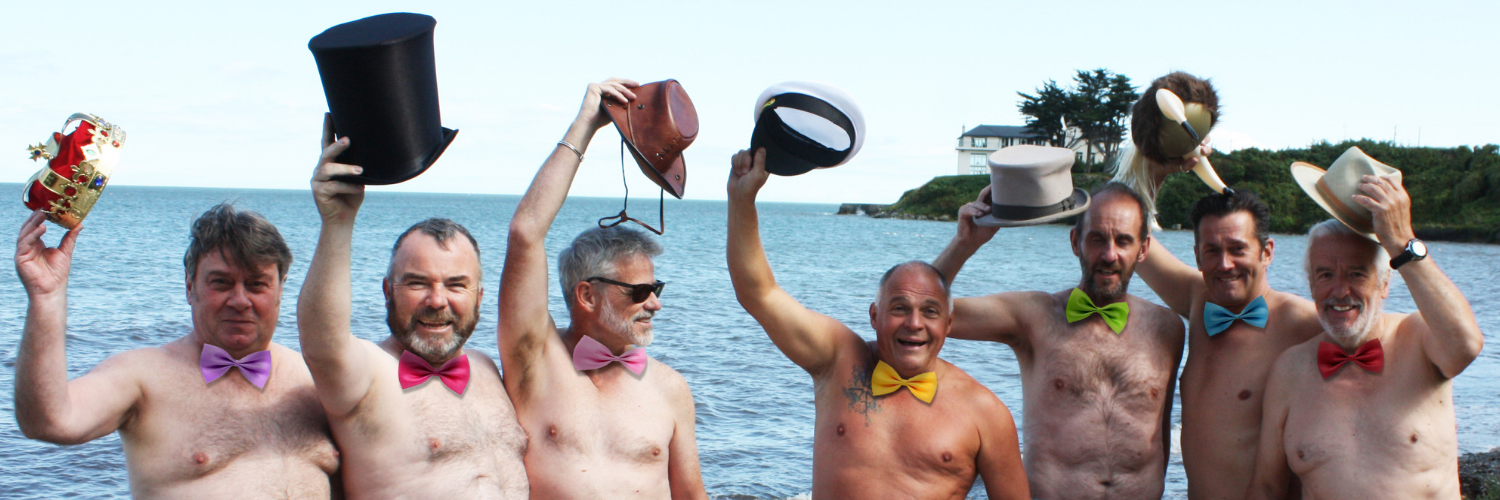 Photo of men wearing only dickie bows to advertise the Dickie Dip
